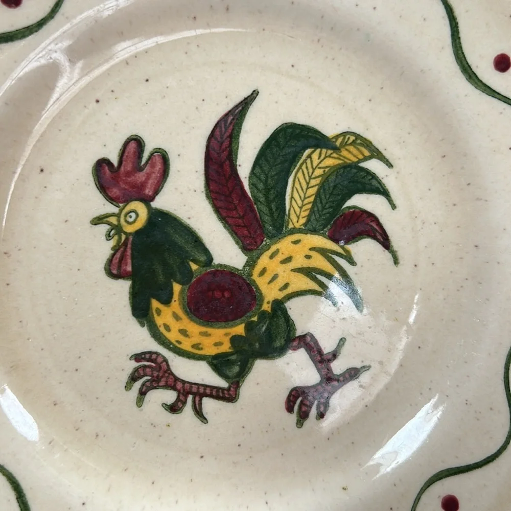 Vintage Metlox Poppytrail bread plates in California Provincial Rooster pattern.
